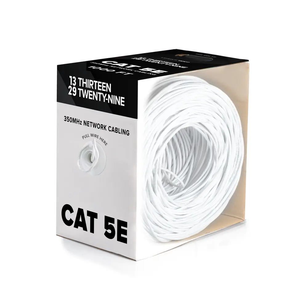1000' Cat5e, White, 24 AWG, 4 Pair, Unshielded, Solid, Copper