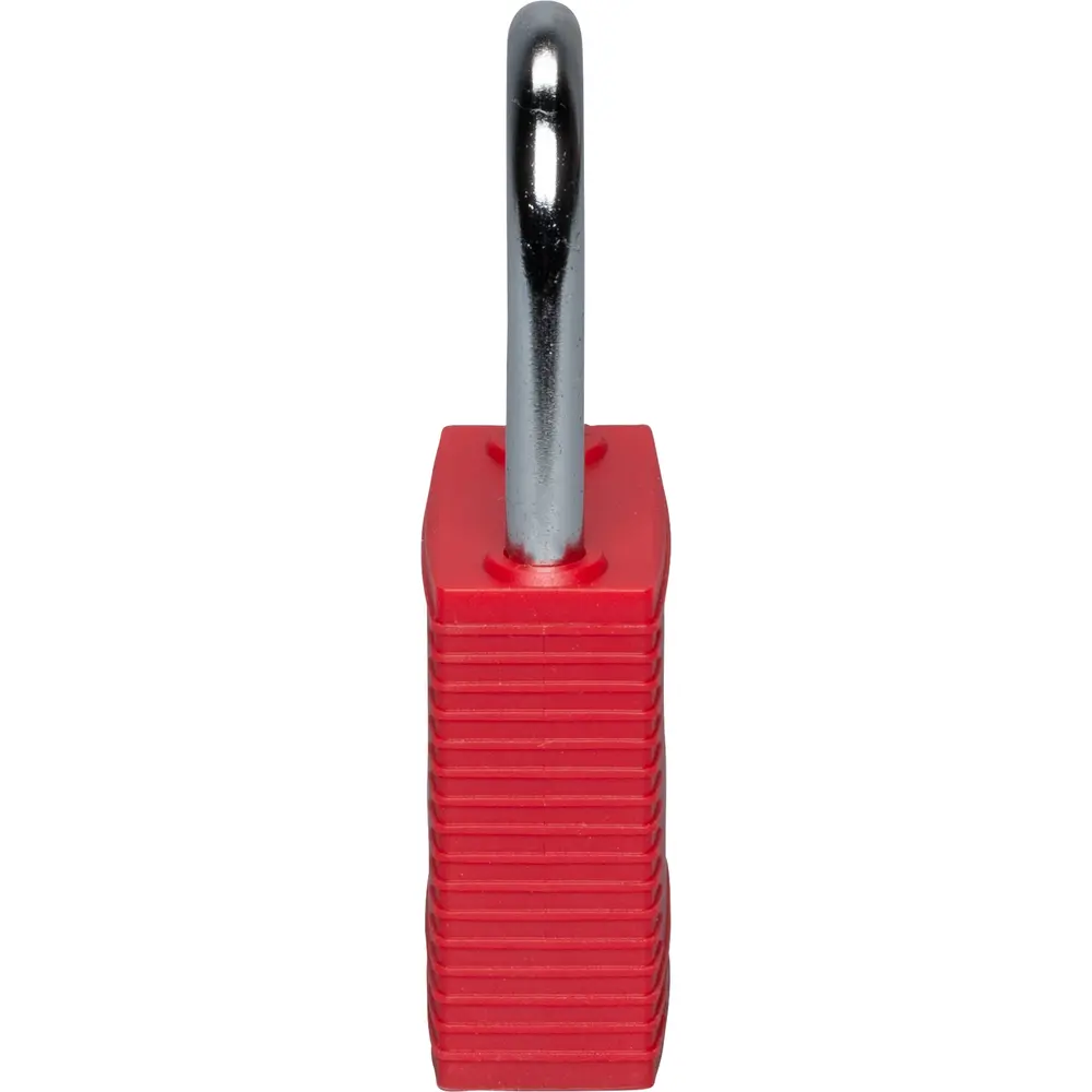 Nylon Lockout Padlock, 1.5", Steel Shackle, Keyed Different, Red