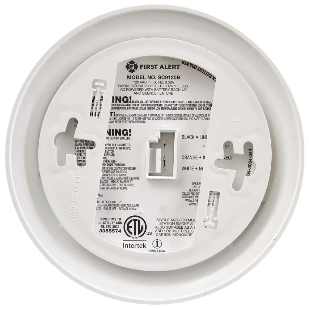 120 VAC Hardwired Combo Smoke/CO Alarm, 10YR 9V Lithium Battery Backup
