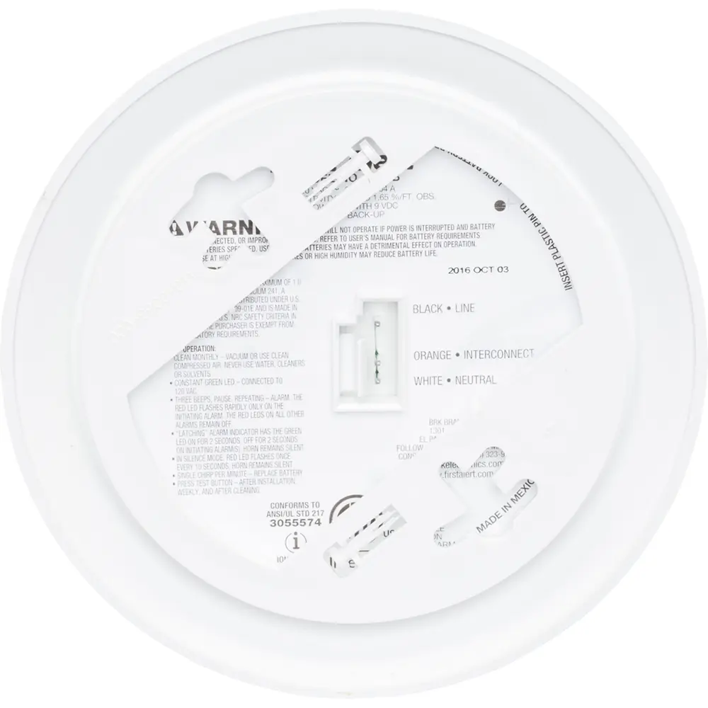 AC/DC Smoke Alarm with 9V Backup Battery, 120 VAC