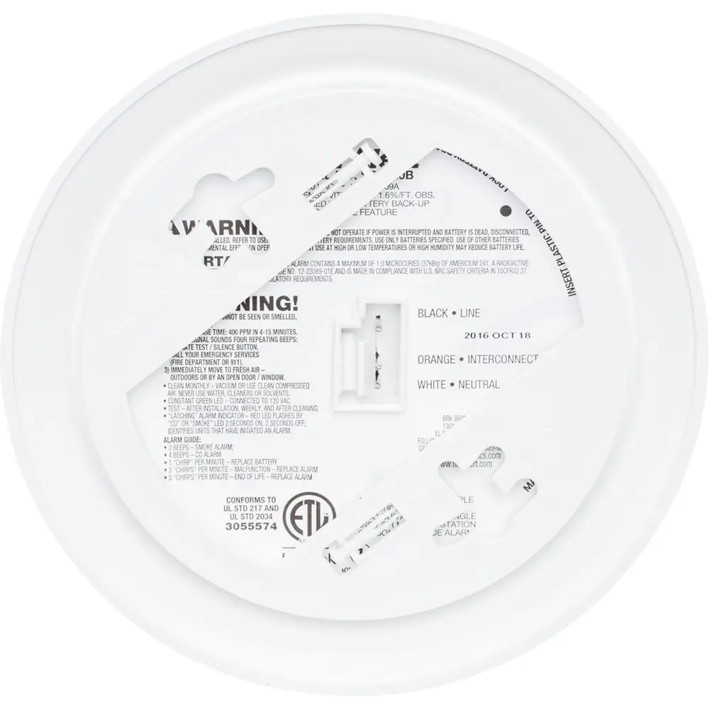 AC/DC Smoke/CO Combo Alarm with 9V Backup Battery, 120 VAC