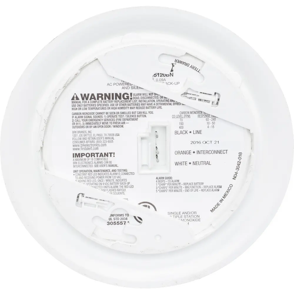 Hardwired Interconnectable Carbon Monoxide Alarm w/ Replaceable Battery Backup