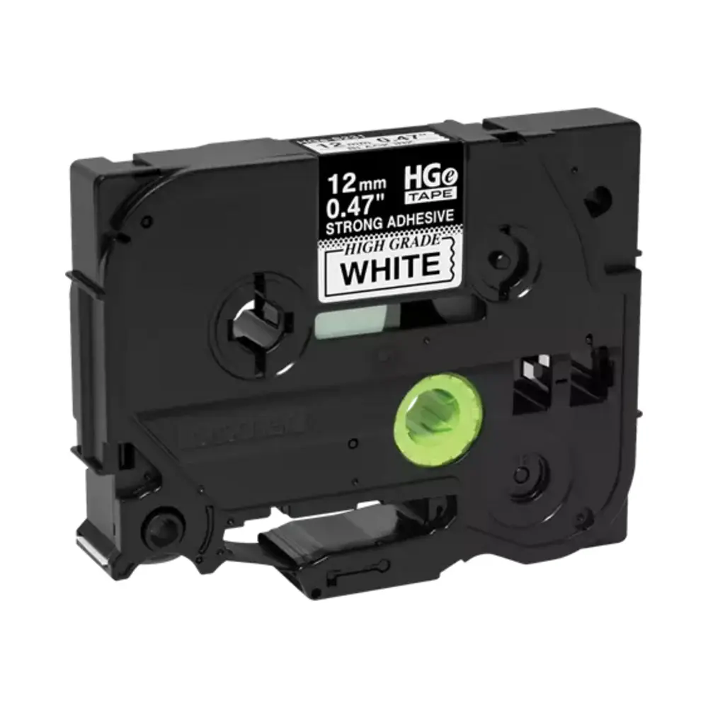12mm (0.47") Black on White HGE Tape with Extra Strength Adhesive 8m (26.2')