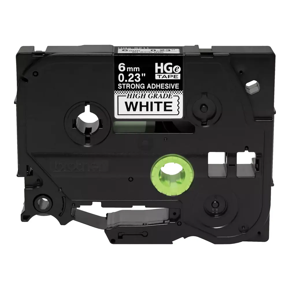 6mm (0.23") Black on White HGE Tape with Extra Strength Adhesive 8m (26.2')