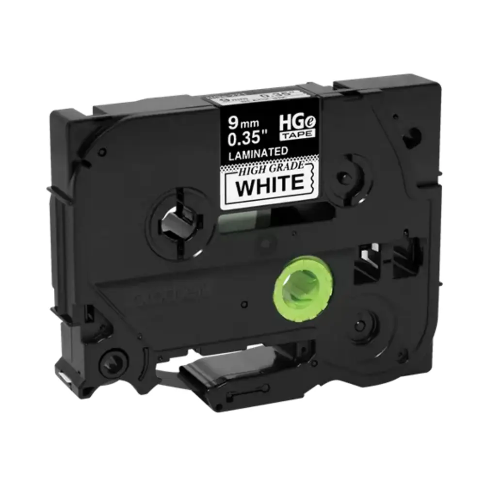 9mm (0.35") Black on White HGe Tape with Standard Adhesive 8m (26.2')