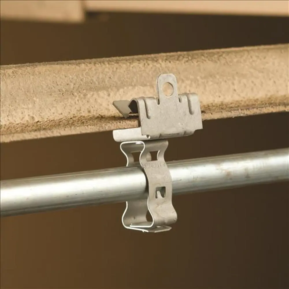 EM-M Conduit/Pipe to Flange Clip, Spring Steel, 3/4", 1" EMT, 1/8"-1/4" Flange