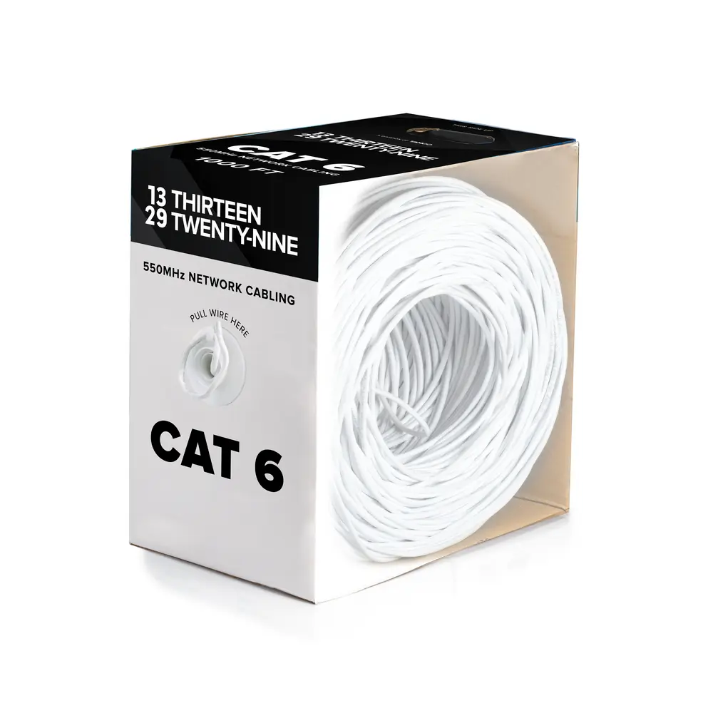 1000' Cat6, White, 23AWG, Solid, 4 Pair, Unshielded Riser CMR Cable, Copper