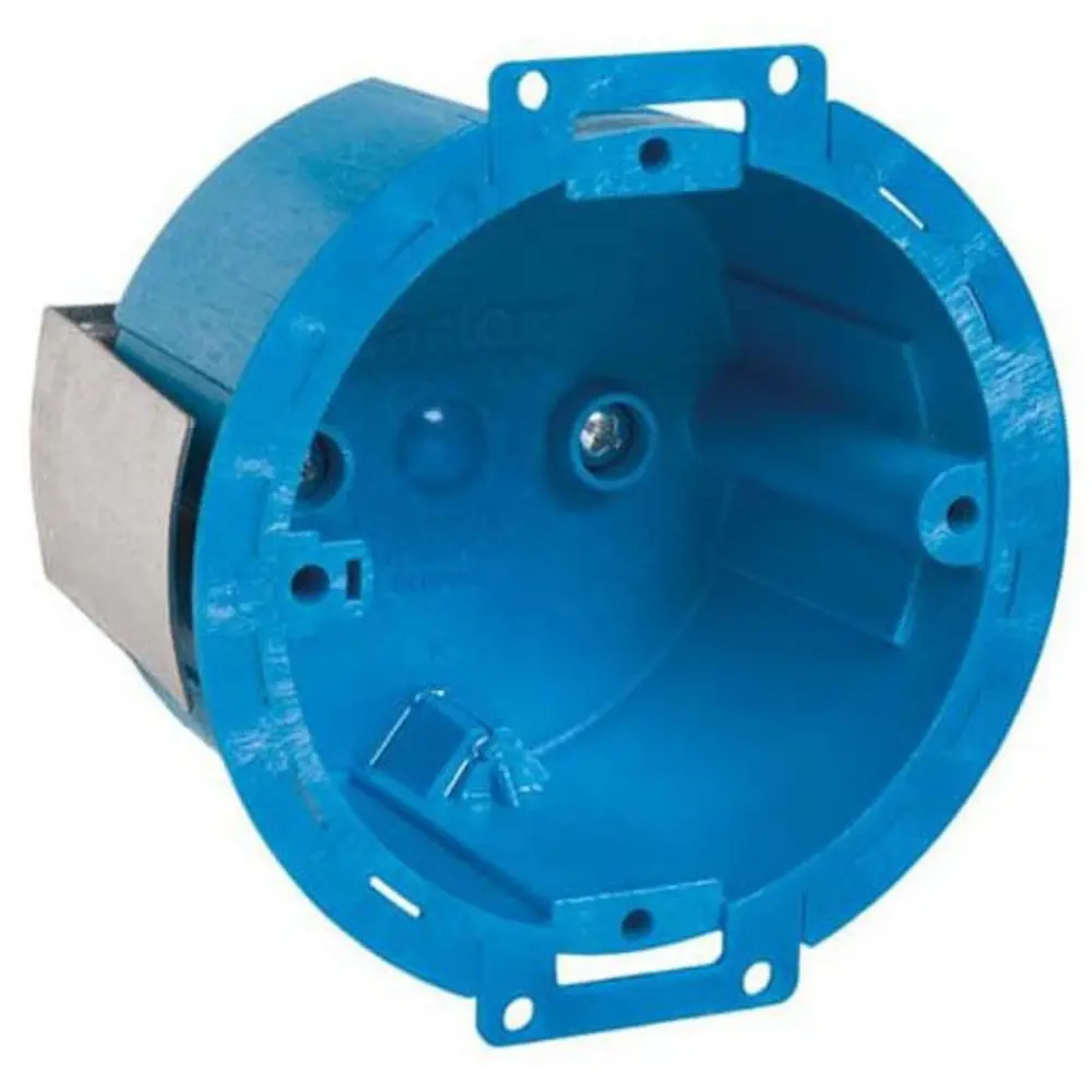 3-1/2" Round Old/New Work Wall Box, 14.5 Cu. In., Blue, Snap-In Bracket