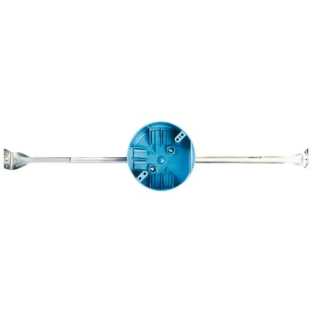 4" Round Ceiling Box w/ Bar Hanger, 20 Cu. In., 14.3"-22.5" Adjustable Bar, Blue