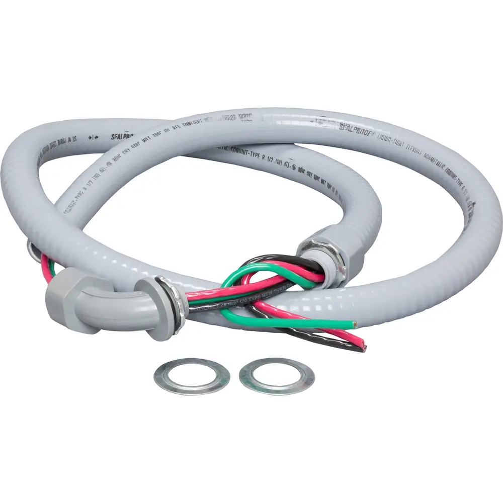 10 AWG AC Whip, THHN Wire with Fittings, 1/2" x 4' 1 10 AWG AC Whip, THHN Wire with Fittings, 1/2" x 4'