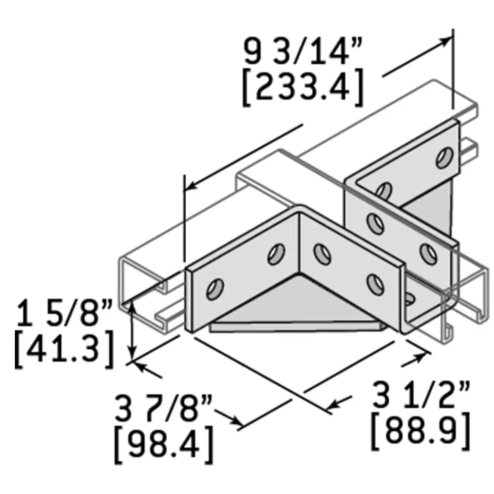 10-Hole Wing Fitting Corner Connector, Double Gusset, Opposite