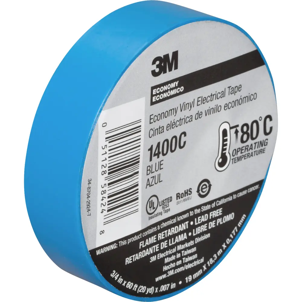 3/4" x 60' Economy Vinyl Electrical Tape 1400, Blue