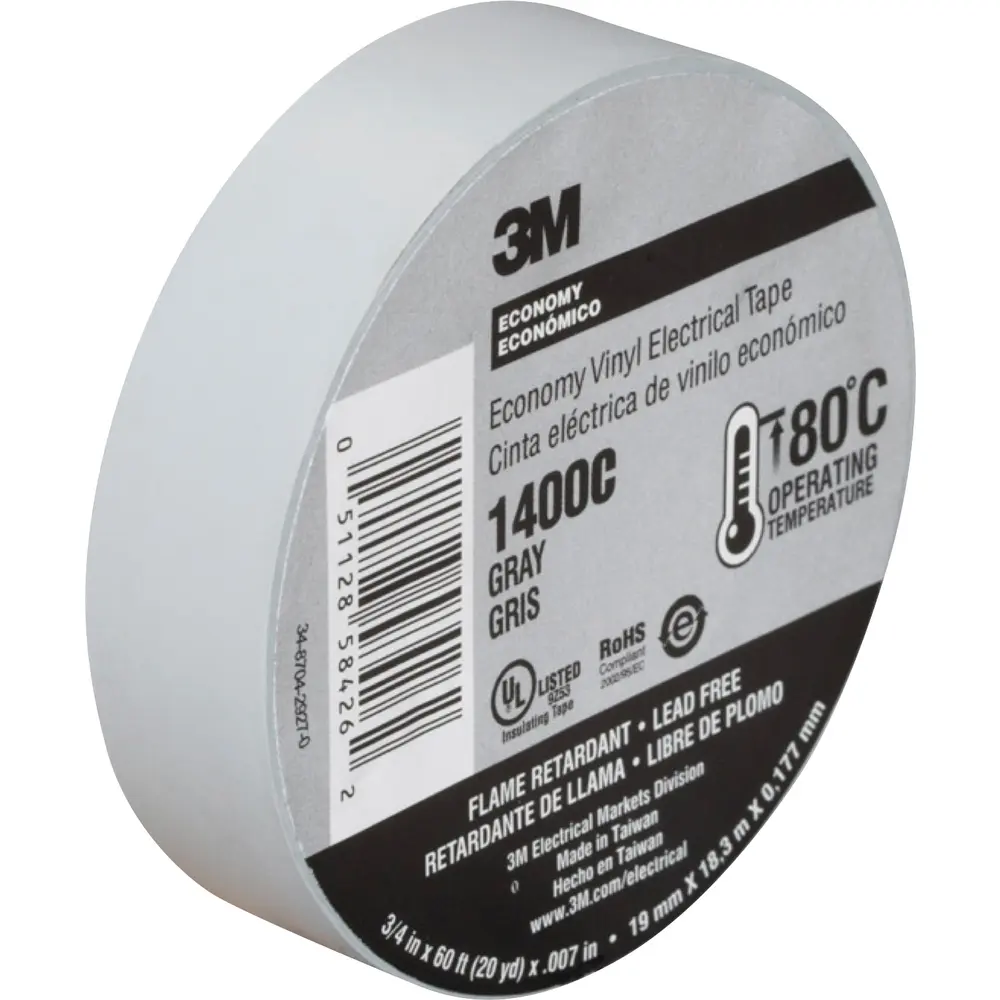 3/4" x 60' Economy Vinyl Electrical Tape 1400, Gray