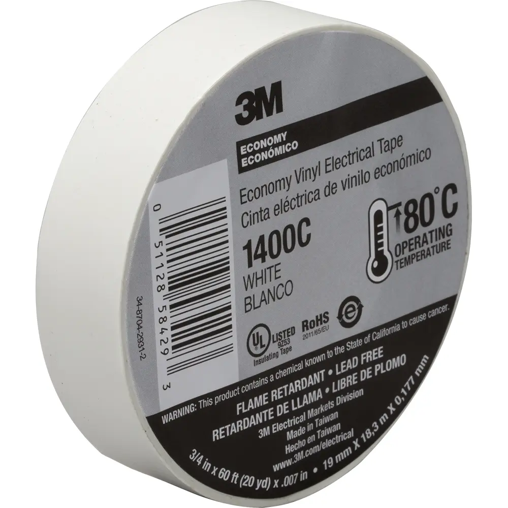 3/4" x 60' Economy Vinyl Electrical Tape 1400, White