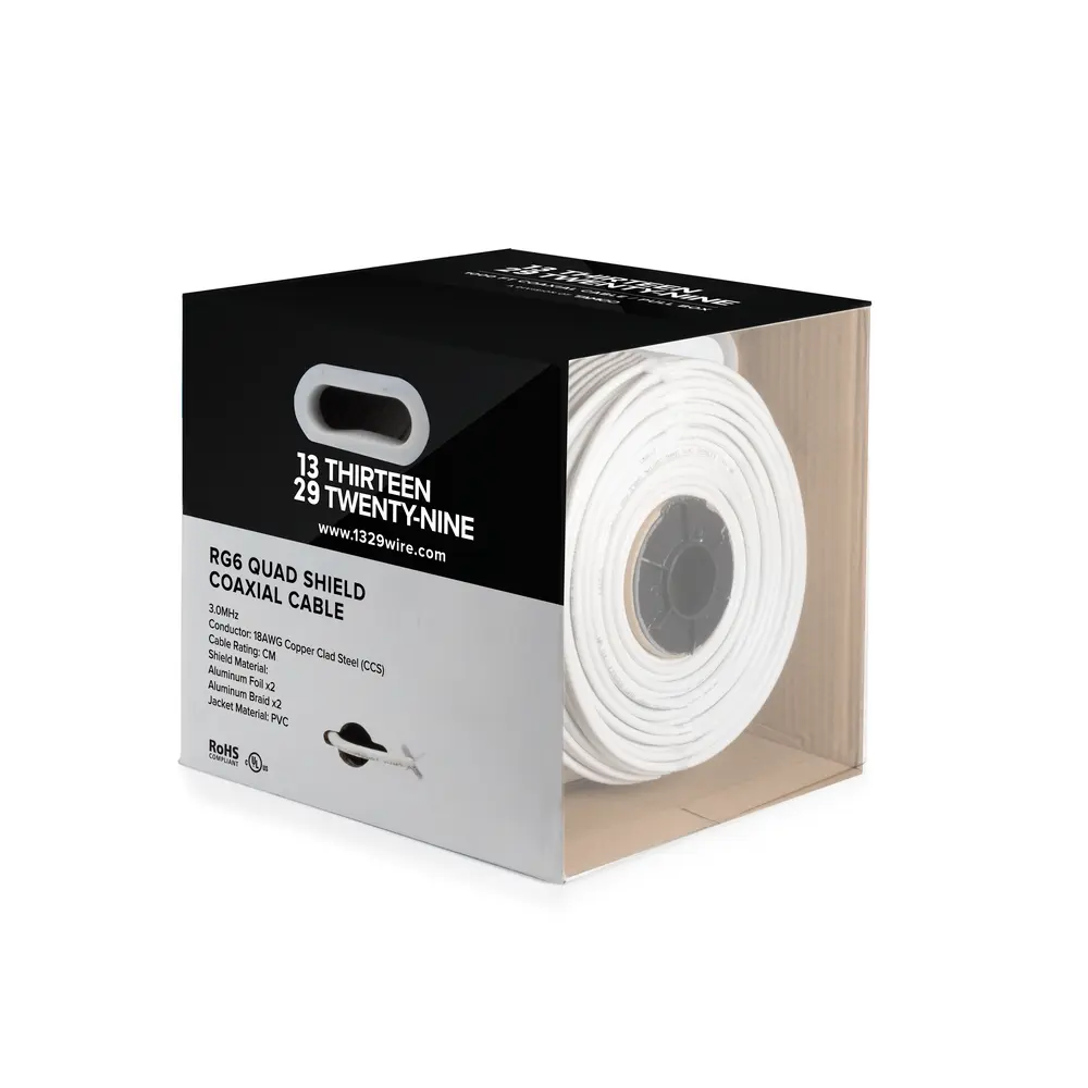 1000', 18 AWG, RG6, Solid, Copper, White
