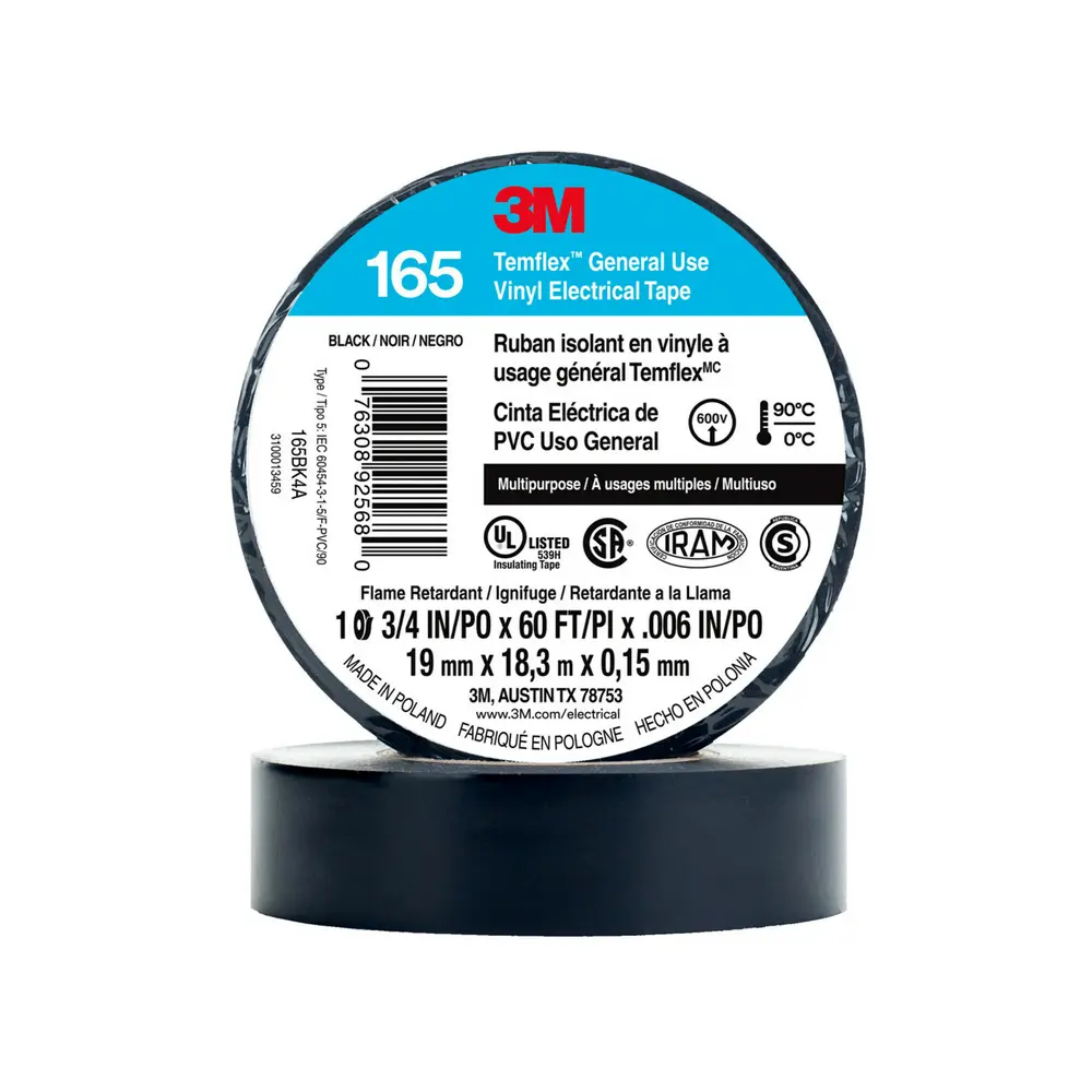 3/4" x 60' Temflex™ Vinyl Electrical Tape 165, Black