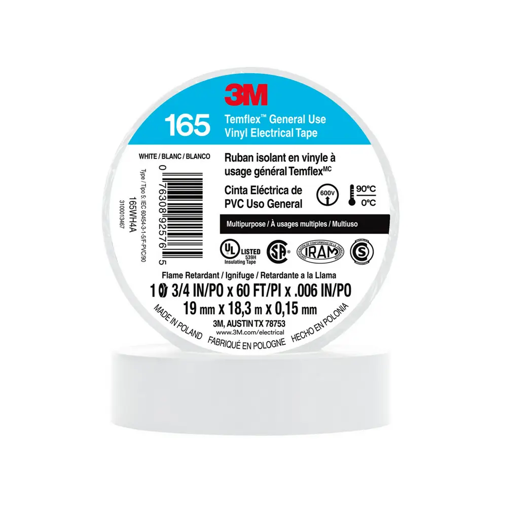 3/4" x 60' Temflex™ Vinyl Electrical Tape 165, White