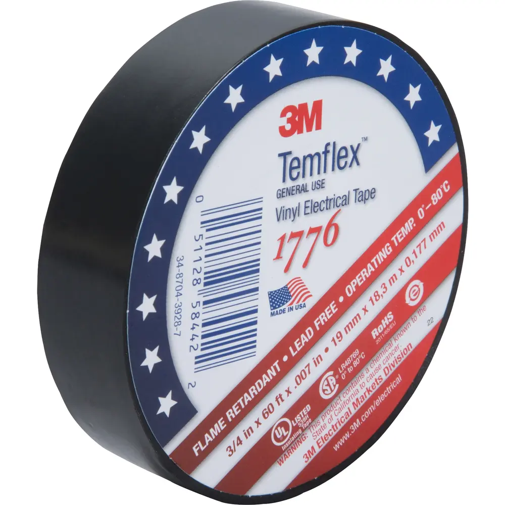 3/4" x 60' Temflex™ Vinyl Electrical Tape 1776, Black
