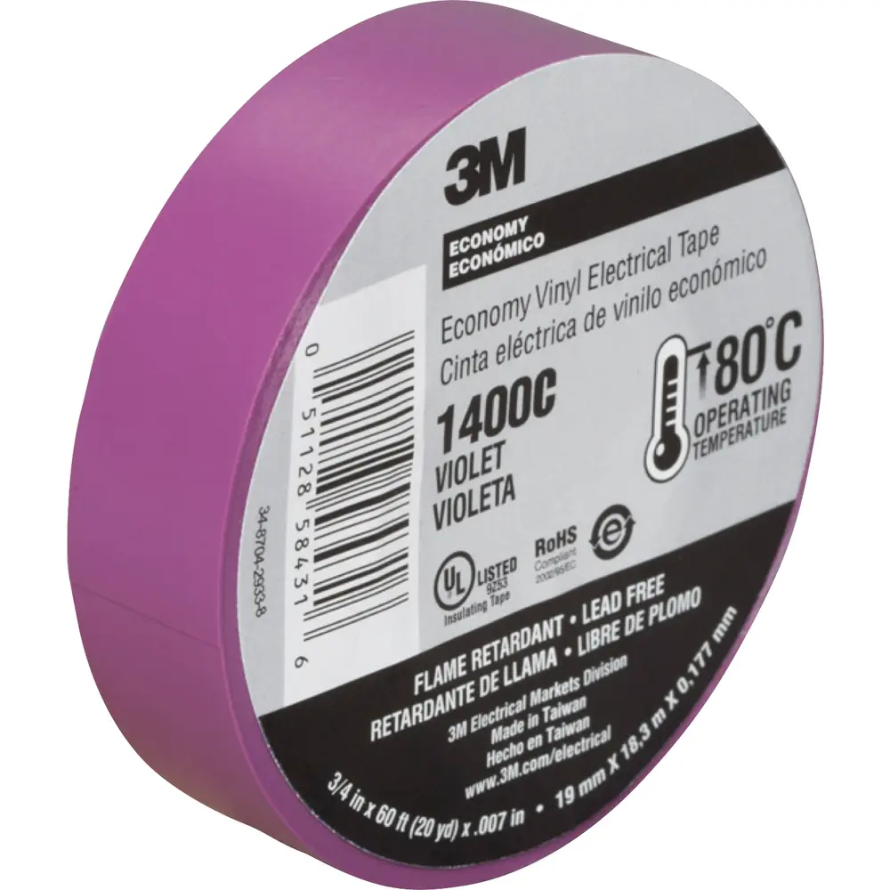 3/4" x 66' Economy Vinyl Electrical Tape 1400, Violet