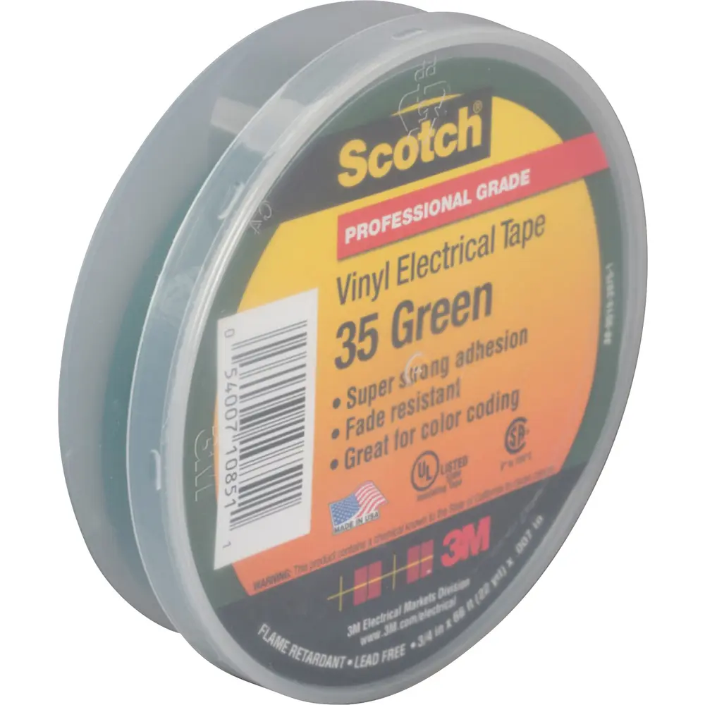 3/4" x 66' Scotch® Vinyl Color Coding Electrical Tape 35, Green 1 3/4" x 66' Scotch® Vinyl Color Coding Electrical Tape 35, Green
