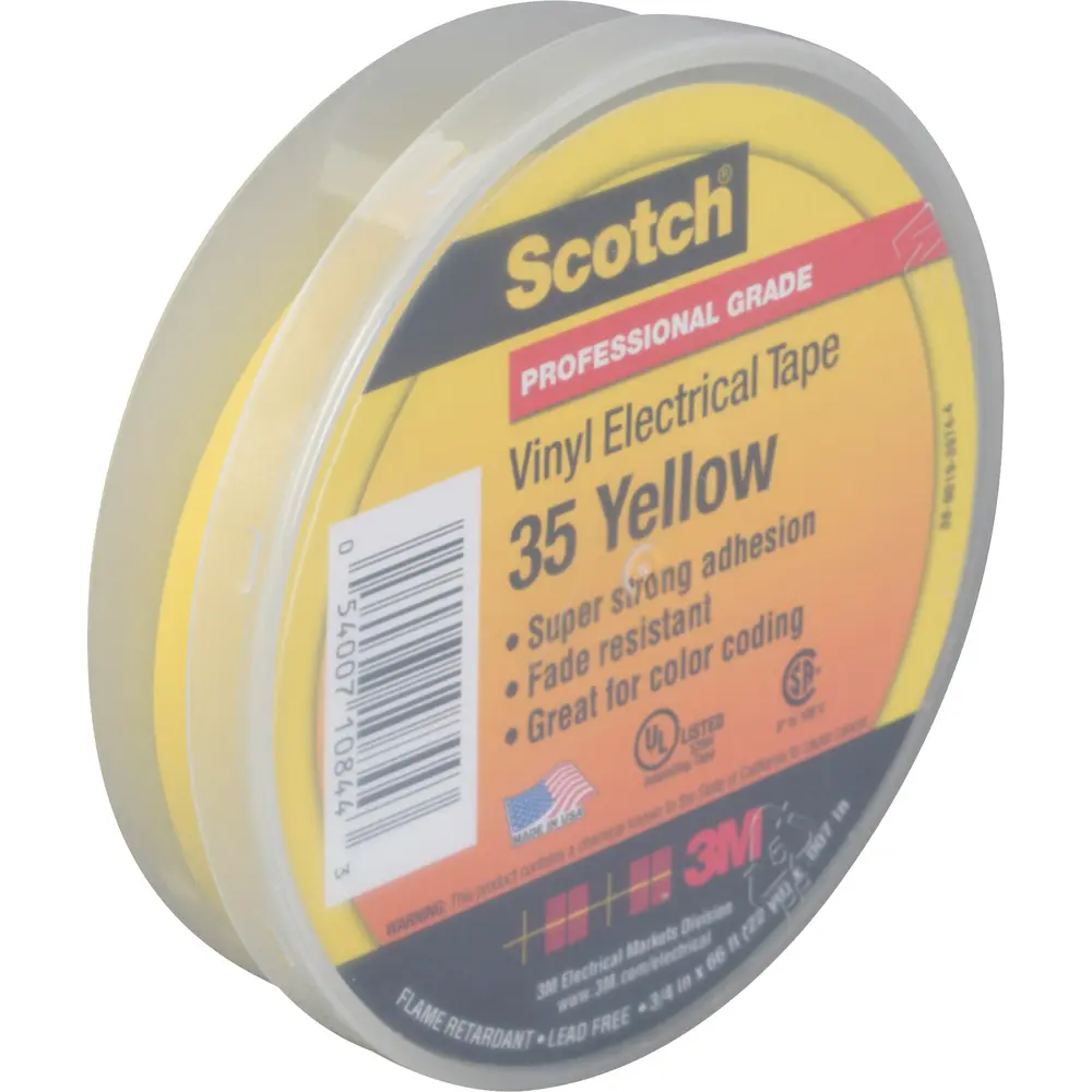 3/4" x 66' Scotch® Vinyl Color Coding Electrical Tape 35, Yellow 1 3/4" x 66' Scotch® Vinyl Color Coding Electrical Tape 35, Yellow