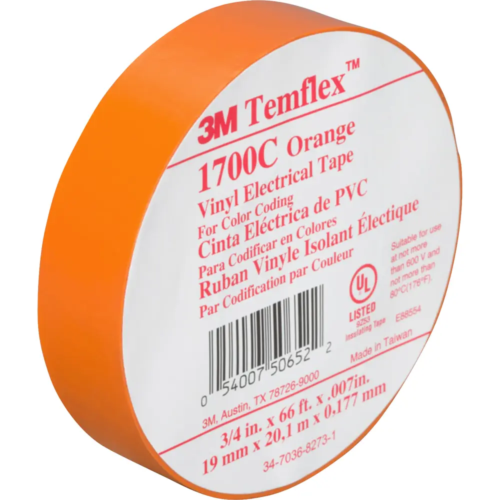 3/4" x 66' Temflex™ Vinyl Electrical Tape 1700C, Orange 1 3/4" x 66' Temflex™ Vinyl Electrical Tape 1700C, Orange