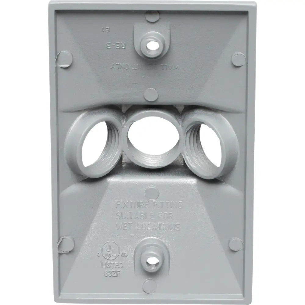 1/2 in. 3-Hole Single-Gang Weatherproof Rectangular Lamp Holder, Gray 1 1/2 in. 3-Hole Single-Gang Weatherproof Rectangular Lamp Holder, Gray