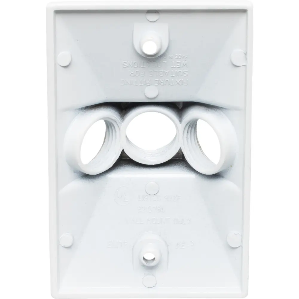1/2 in. 3-Hole Single-Gang Weatherproof Rectangular Lamp Holder, White