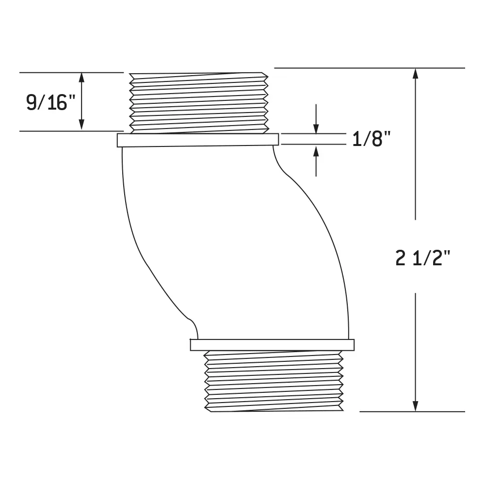 1/2" Offset Nipple, Malleable Iron