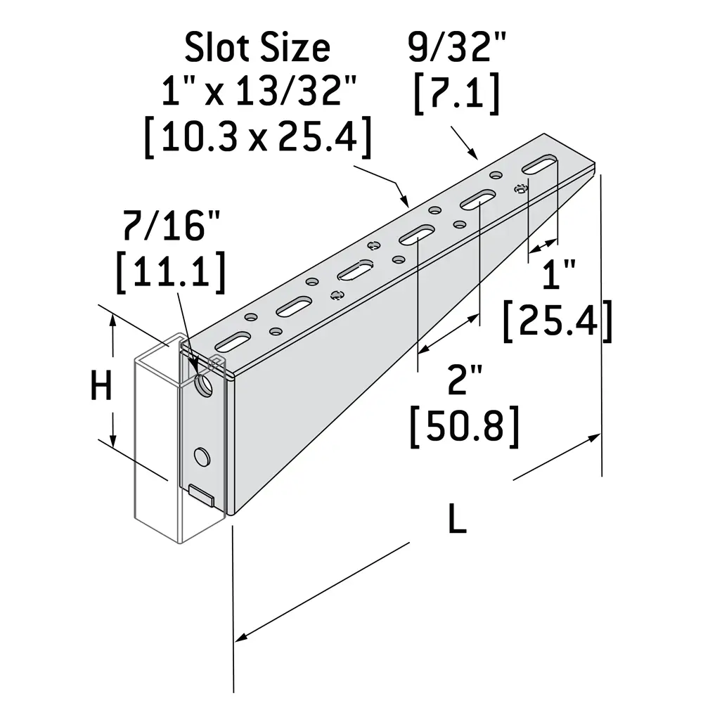 12" Shelf Bracket, Slotted, Left, Electrogalvanized