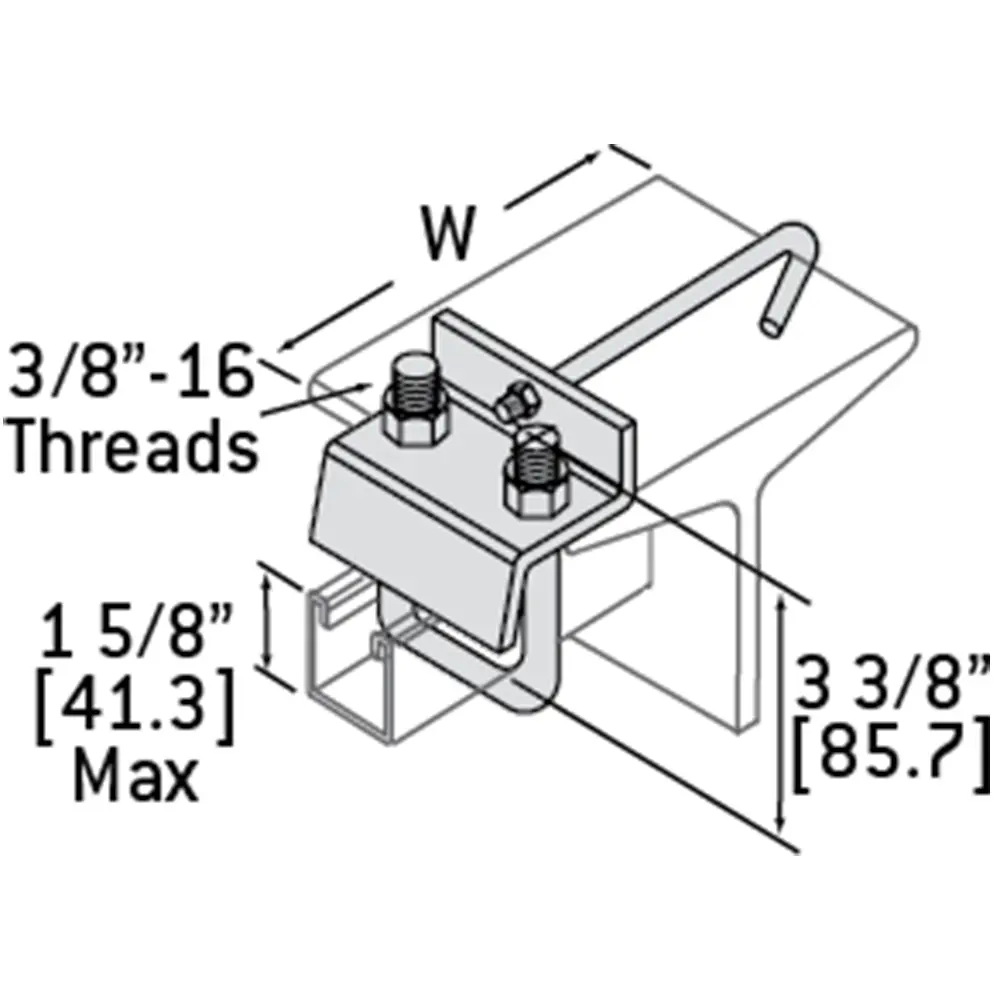 1-5/8" Channel Beam Clamp Square U Bolt w/ J-Hook 9-12, EG