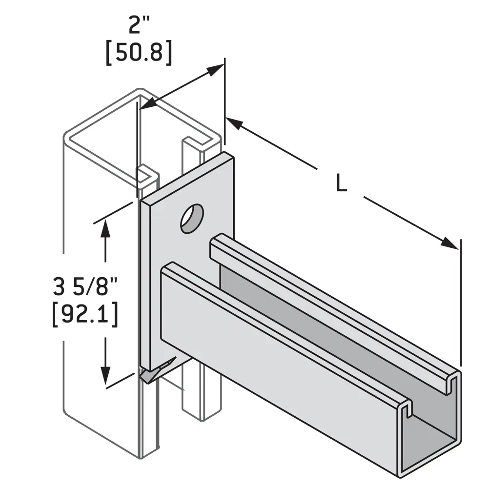 18" 2-Hole Bracket Channel, Notched Up