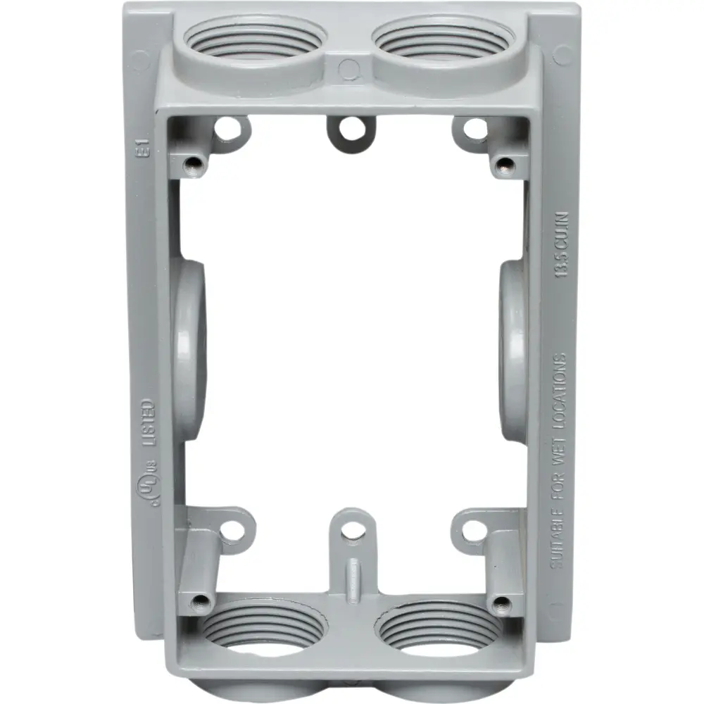 1-9/16" Deep Single-Gang Weatherproof Extension Box (4) 3/4" Hole, Gray