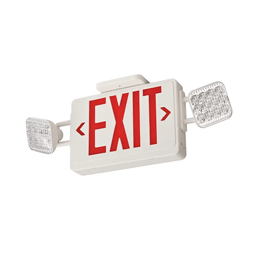 120-277 VAC LED Exit/Emergency Light, 2 Round Heads, Green/Red