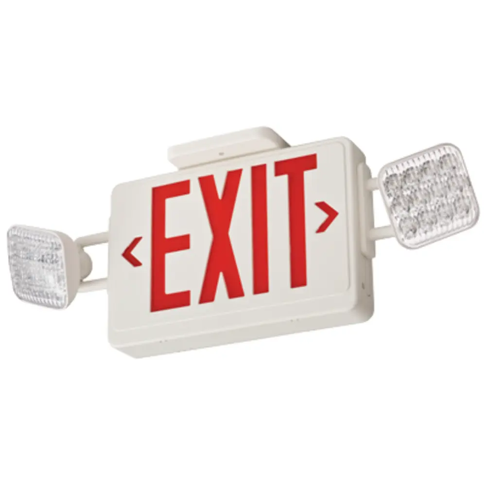 120-277 VAC LED Exit/Emergency Light, 2 Round Heads, Green/Red, Remote Capacity