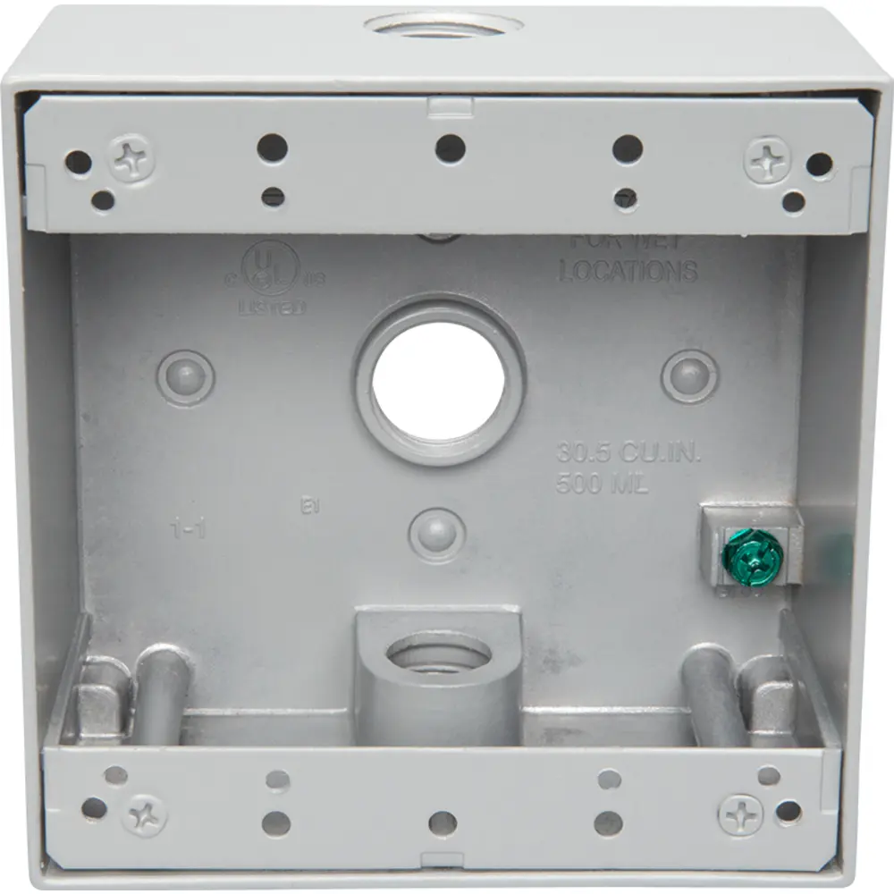2-3/16" Deep 2-Gang Weatherproof Box, (3) 1/2" Hole, Gray