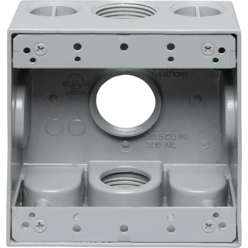 2-3/16" Deep 2-Gang Weatherproof Box, (3) 1" Hole, Gray