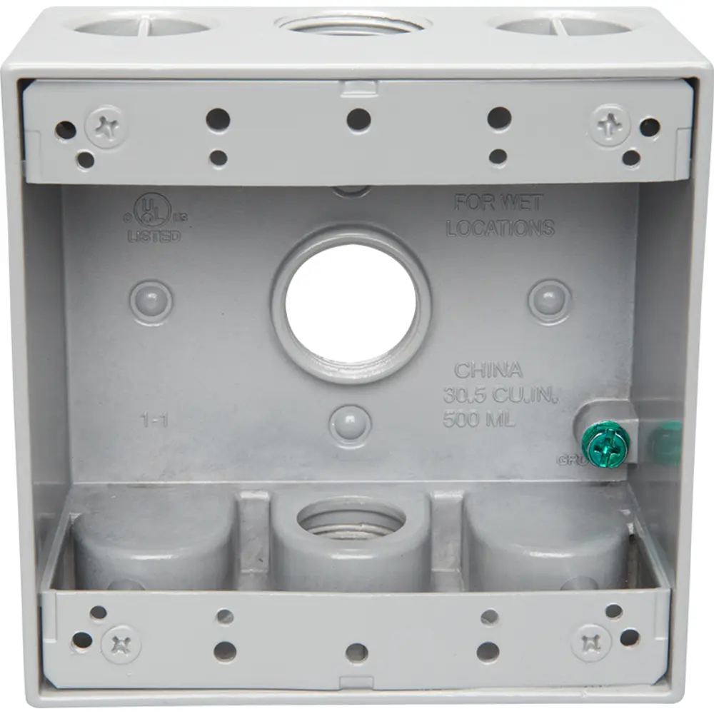 2-3/16" Deep 2-Gang Weatherproof Box, (3) 3/4" Hole, Gray