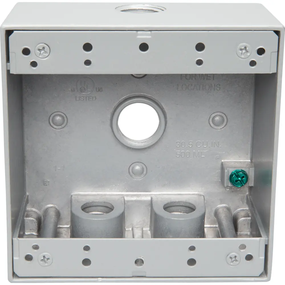 2-3/16" Deep 2-Gang Weatherproof Box, (4) 1/2" Hole, Gray
