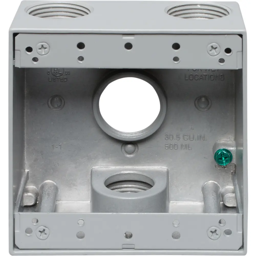 2-3/16" Deep 2-Gang Weatherproof Box, (4) 1" Hole, Gray