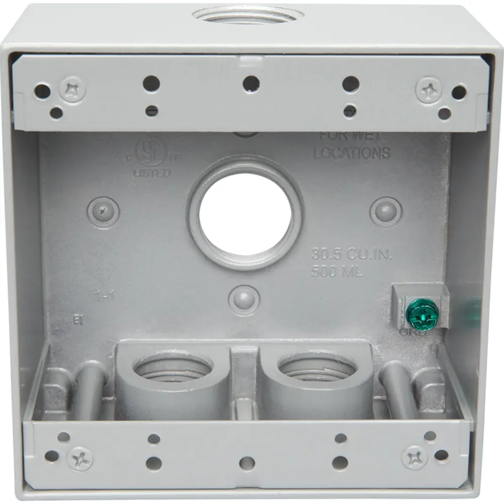 2-3/16" Deep 2-Gang Weatherproof Box, (4) 3/4" Hole, Gray 2 2-3/16" Deep 2-Gang Weatherproof Box, (4) 3/4" Hole, Gray