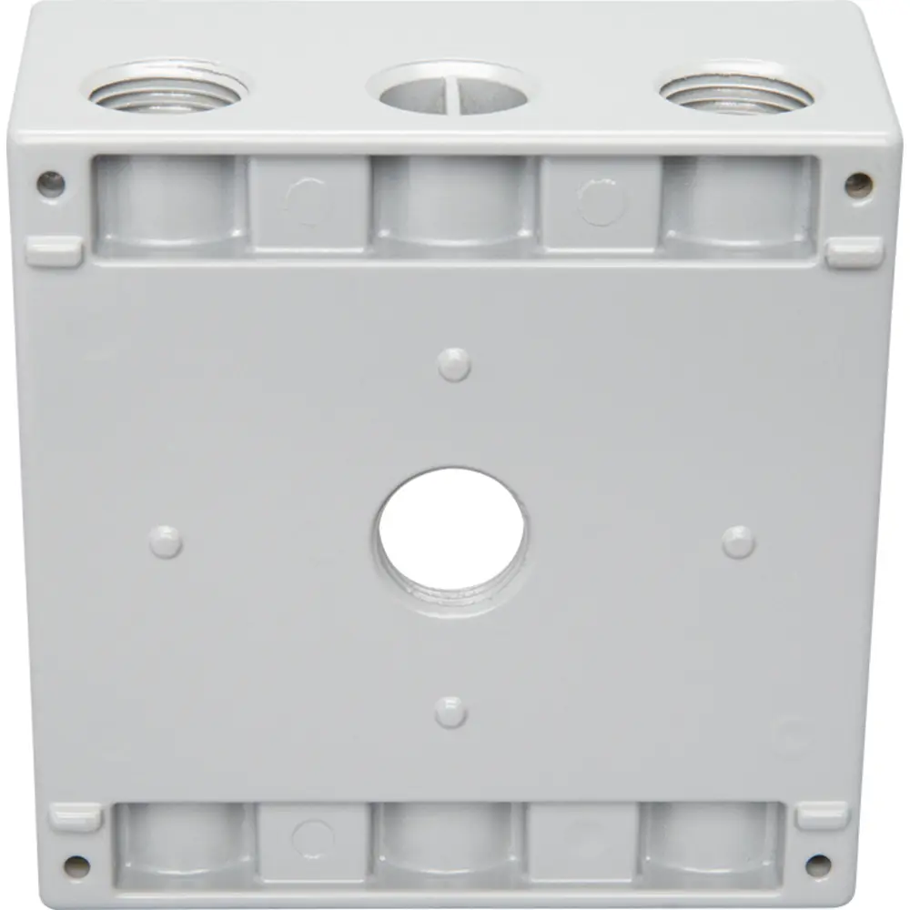 2-3/16" Deep 2-Gang Weatherproof Box, (5) 1/2" Hole, Gray 1 2-3/16" Deep 2-Gang Weatherproof Box, (5) 1/2" Hole, Gray
