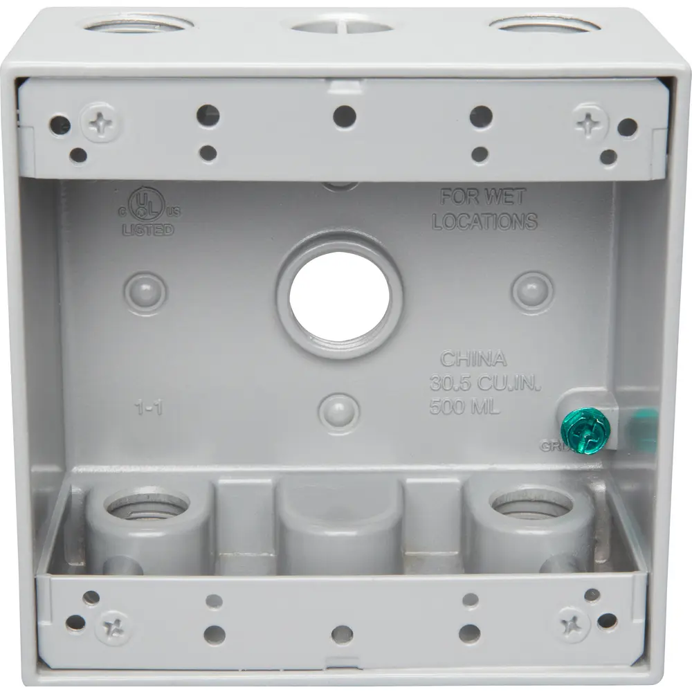 2-3/16" Deep 2-Gang Weatherproof Box, (5) 1/2" Hole, Gray 2 2-3/16" Deep 2-Gang Weatherproof Box, (5) 1/2" Hole, Gray