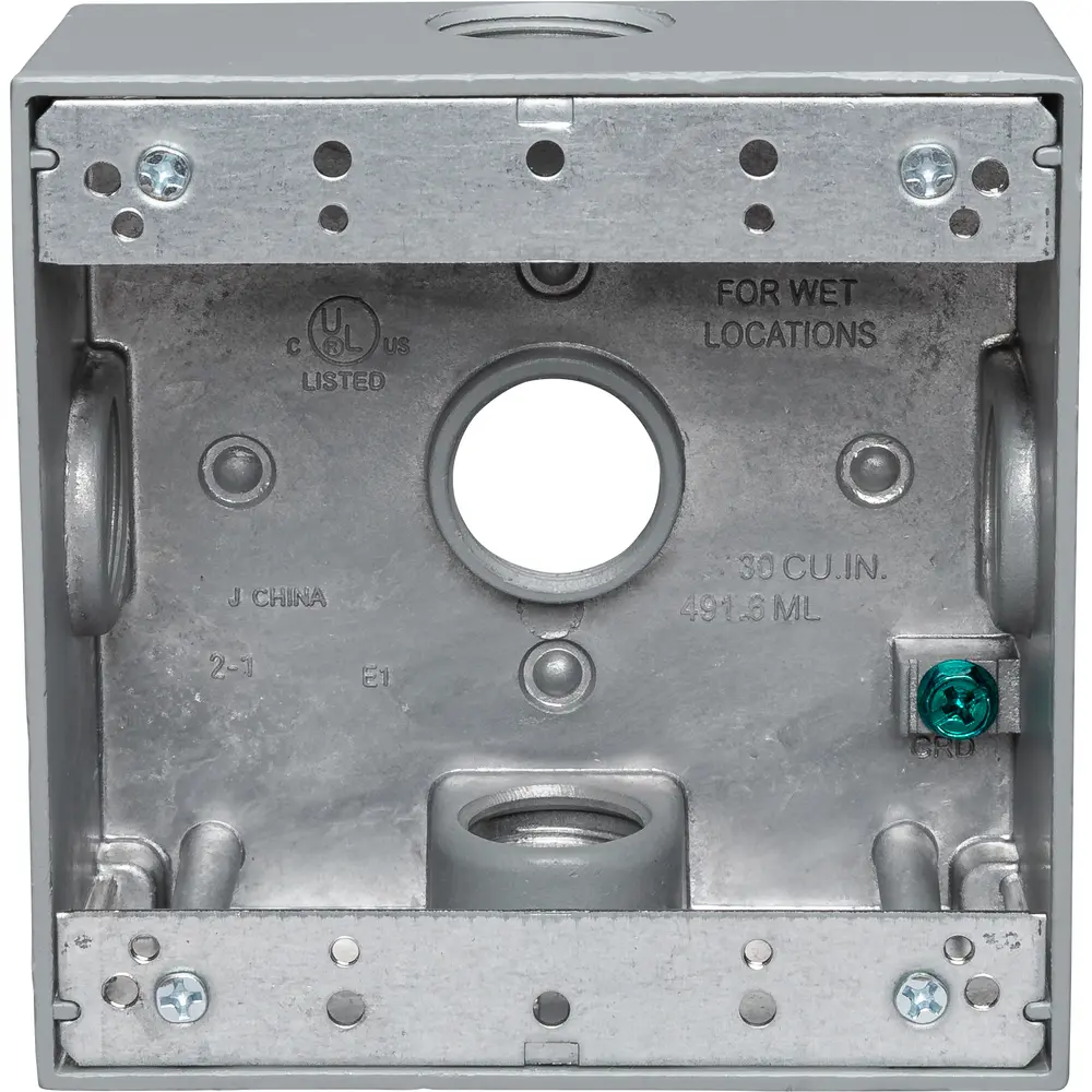 2-3/16" Deep 2-Gang Weatherproof Box, (5) 3/4" Hole, All Sides, Gray