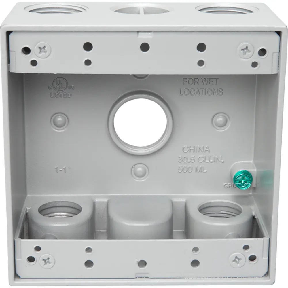 2-3/16" Deep 2-Gang Weatherproof Box, (5) 3/4" Hole, Gray