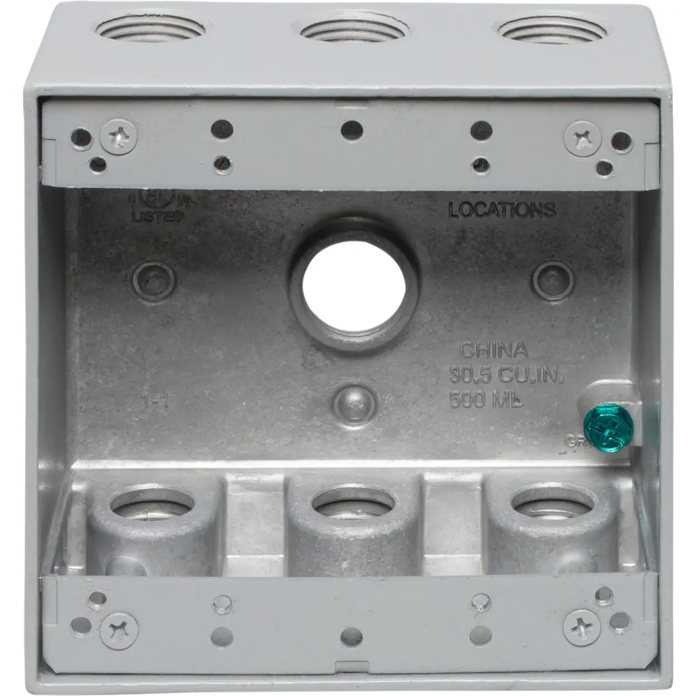2-3/16" Deep 2-Gang Weatherproof Box, (7) 1/2" Hole, Gray