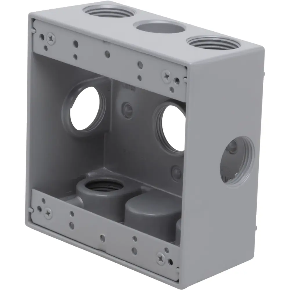 2-3/16" Deep 2-Gang Weatherproof Box, (7) 3/4" Hole, All Sides, Gray