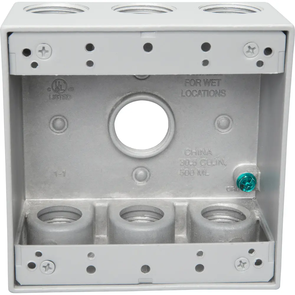 2-3/16" Deep 2-Gang Weatherproof Box, (7) 3/4" Hole, Gray