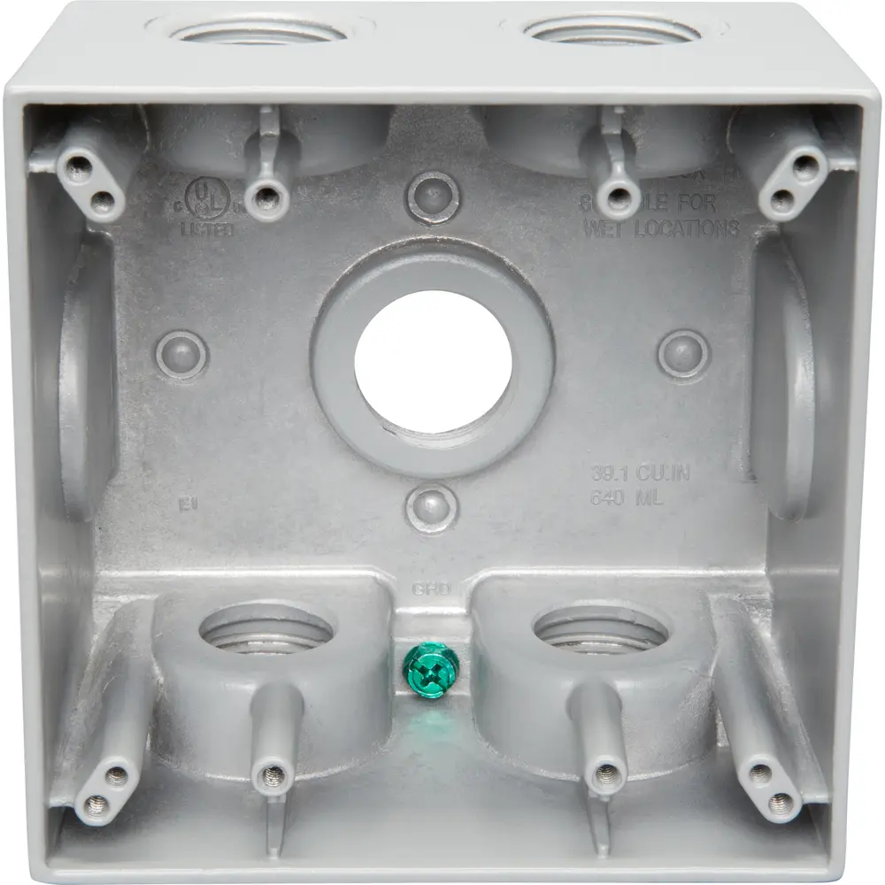 2-5/8" Deep 2-Gang Weatherproof Box, (5) 3/4" Hole, Gray 2 2-5/8" Deep 2-Gang Weatherproof Box, (5) 3/4" Hole, Gray