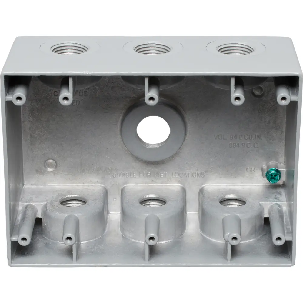 2-5/8" Deep 3-Gang Weatherproof Box (7) 1/2" Hole, Gray